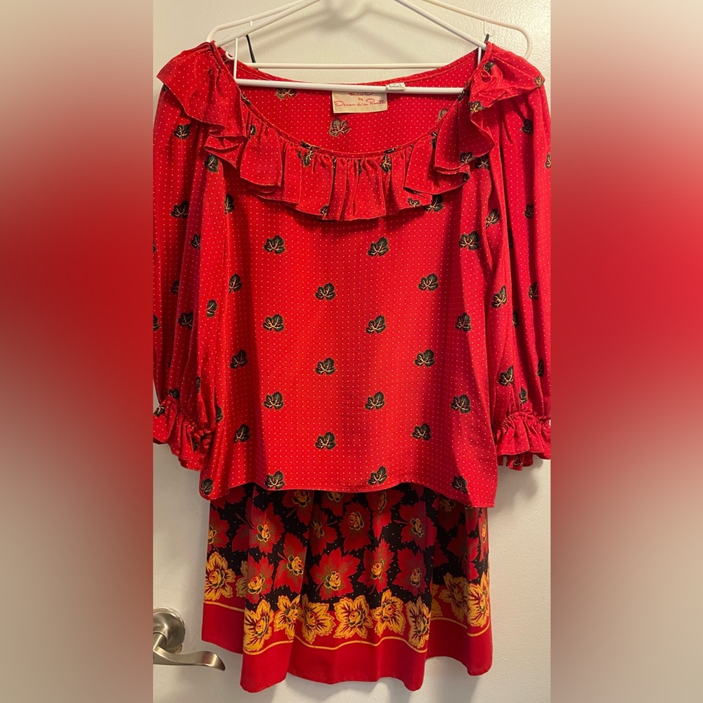 VINTAGE 80’s Designer 2 piece Oscar de la Renta 100% Silk outfit (Miss O) size 8
